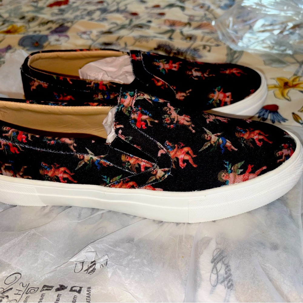 Size 11 Black Women’s Angel print slip on Shoes